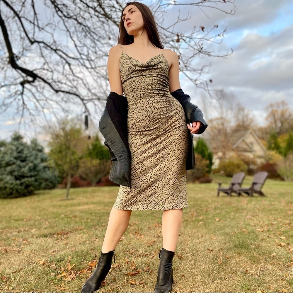 Diane Von Furstenburg 90s Vintage Stretch Silk Draped Cowl Neck Midi Slip Dress